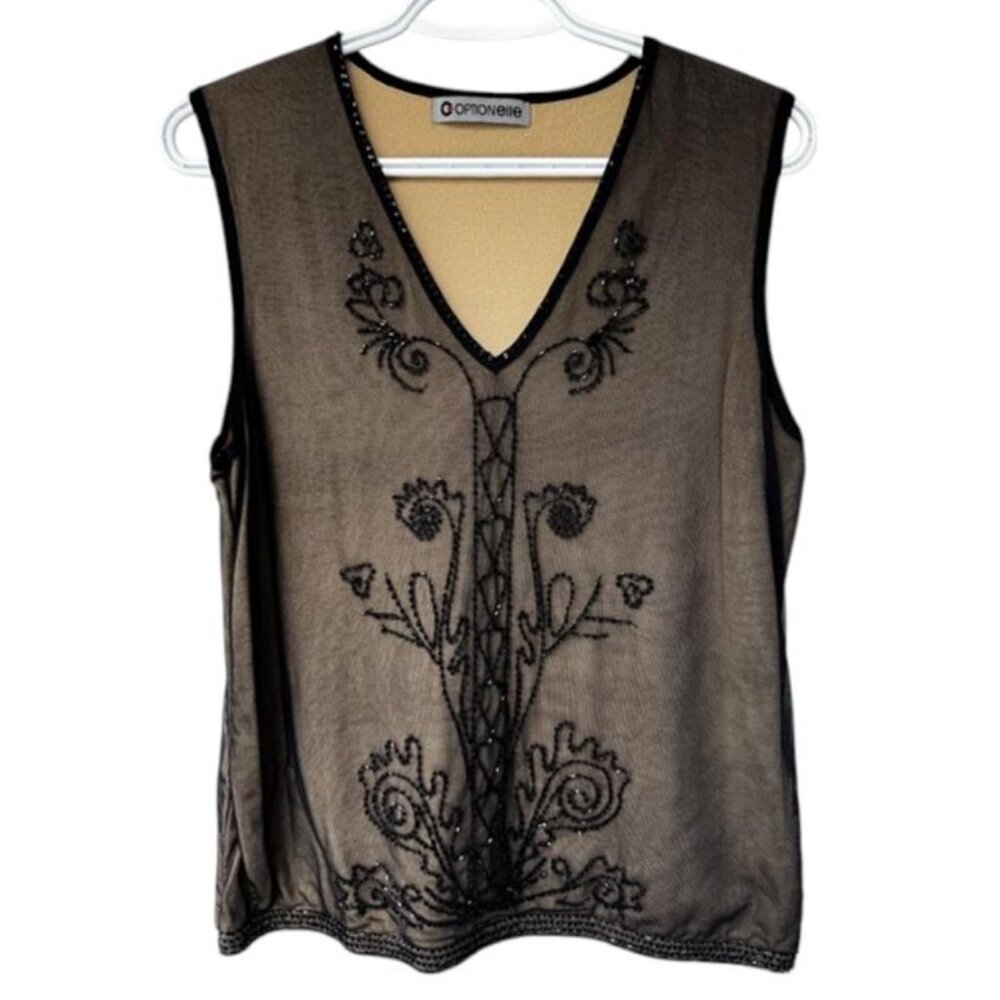 Option Elle black/tan sleeveless beading top size M
